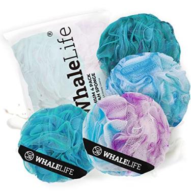 Imagem de Esponja para chuveiro Loofah grande azul céu estrelado, conjunto com 4 unidades de 60 g Esponja de banho Luffah Esponja de malha para homens e mulheres da WhaleLife