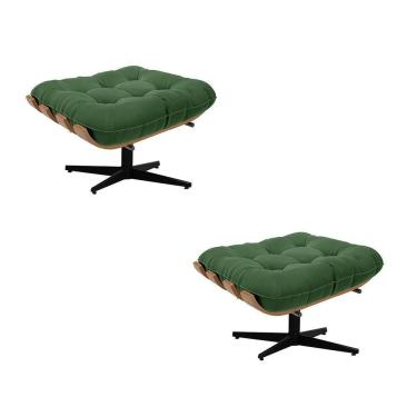 Imagem de Kit 02 Puffs Giratório Costela Suede Verde Cromada Preto