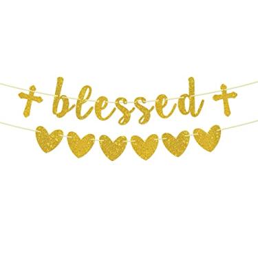 Imagem de Aonbon Faixa Gold Blessed Banner, batismo / batizado / confirmação/chá de bebê/aniversário / decoração de festa de comunhão
