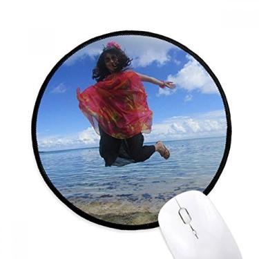 Imagem de Beach Wave Ellie Yao Sea Jump Blue Sky Mouse Pad Desktop Office Tapete redondo para computador