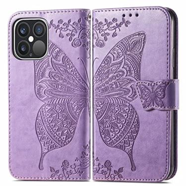 Imagem de Carteira de couro em relevo borboleta para iPhone 13 Pro Max 13 Mini 12 Pro Max 11 Pro Max SE 2020 X XS XR XS Max 8/76/6S Plus, Lavanda, Para iPhone 8 Plus