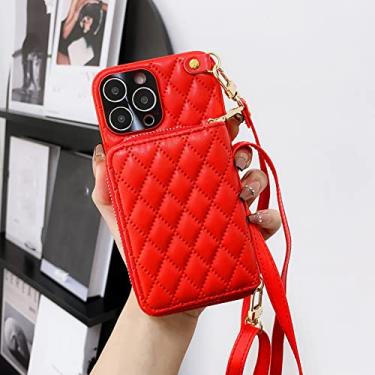 Imagem de Carteira com zíper e bolsa de couro para moedas para iPhone 14 Pro Max 14Plus 13 11 12 tiracolo tiracolo porta-cartões de ombro bolsa cosmética, vermelha, para iphone 12 Pro