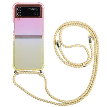 Imagem de Para Samsung Z Flip 4 3 Crossbody Lanyards Case Colorful Gradient Phone Case Para Samsung Galaxy Z Flip 4 3 Colar Strap Cover, pinkyellow, For Samsung Z Flip 3