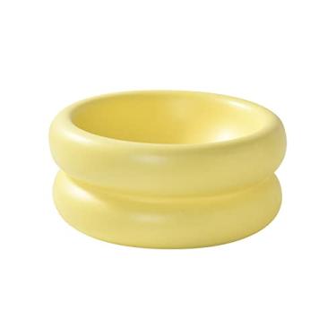 Imagem de Legou Tigela circular para gatos proteção de cerâmica vértebras cervicais tigela de comida de gato tigela de comida de gato tigela de arroz grande capacidade tigela de boca larga amarela deck duplo