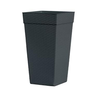 Imagem de Vaso Grande Quadrado Preto Rattan Para Flores e Plantas 28l