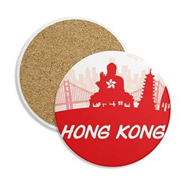 Imagem de Red Outline China Hongkong Coaster Cup Caneca de mesa Proteção Absorvente Pedra