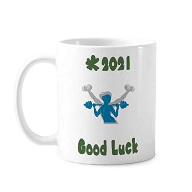 Imagem de Process Weight Lift Haltere Fitness Good Luck 2021 Caneca Cerâmica Café Porcelana Copo Mesa