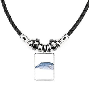 Imagem de DIYthinker Colar de peixe oceano azul fresco pequeno joia Torque pingente de corda de couro