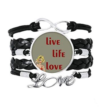 Imagem de OFFbb-USA Pulseira de presente Live Life Love Art Deco, acessório de amor trançado de couro para presente