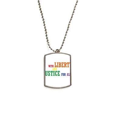 Imagem de DIYthinker LGBT Colar de aço inoxidável com pingente de identificação para cães com bandeira de arco-íris Liberdade e Justiça