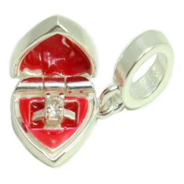 Imagem de Berloque Prata Legitima 925 Coração Abrir Anel Noivado