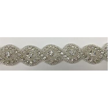Imagem de ModaTrims Hot-Fix ou Sew-On Acabamento de strass de cristal por jarda para cinto de noiva faixa de casamento (cristais transparentes, contas de prata, copos de prata, 2,5 m x 2,5 cm de largura)
