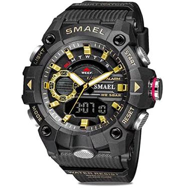 Imagem de SMAEL Relógio Masculino Digital Esportivo Militar Impermeável Cronógrafo Relógio Grande com Alarme Data Multifunções LED Cronômetro, Preto, dourado,