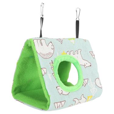 Imagem de Rede para pássaros, forma triangular Cama suspensa para pássaros, macia e fácil de pendurar Suprimentos para animais de estimação para galhos de árvores(M, Urso + Fundo Verde)