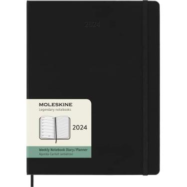 Imagem de Moleskine Classic 12 Month 2024 Weekly Planner, Hard Cover, XL (7.5" x 9.75"), Black