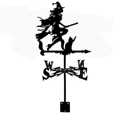 Imagem de Cata-vento Javali Selvagem Beija-flor E Flor Indicador De Direção Do Vento Cata-vento Aço Inoxidável Cata-vento Com Revestimento Antiferrugem Estaca De Jardim Decoração Artística,bruxa Gato,Pleasa