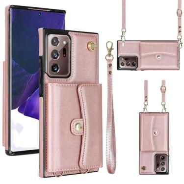 Imagem de Capa carteira para Samsung Galaxy Note 20 Ultra, capa com alça de pulso, capa flip de couro com bloqueio de RFID com 4 cartões de suporte, capa transversal à prova de choque para homens/mulheres