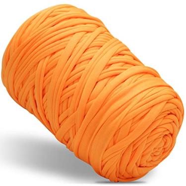 Imagem de 400 g fio de camiseta tecido elástico fio de crochê para tricô DIY, 127 metros fio de espaguete grosso fio de tricô para mão bolsa DIY almofada projetos de crochê, decoração de casa (laranja)