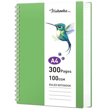 Imagem de HIUKOOKA Caderno pautado A4 espiral universitário - caderno grande de 300 páginas, caderno encadernado em espiral de capa dura 21,5 cm x 28 cm, diários de papel de espessura de 100 g/m² para escrever (verde)