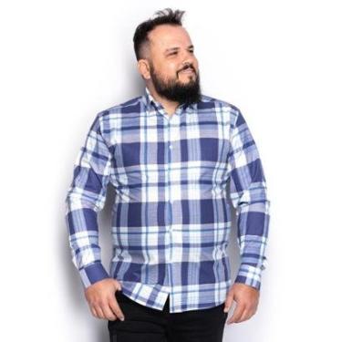 Imagem de Camisa Masculina Plus Size Algodão Xadrez Manga Longa Casual-Masculino