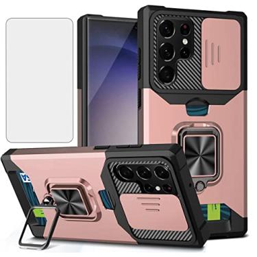 Imagem de NKECXKJ Capa para celular Samsung Galaxy S23 Ultra 5G com protetor de tela, suporte para cartão, suporte, resistente, fina, à prova de choque, híbrida, resistente, capa protetora contra quedas para