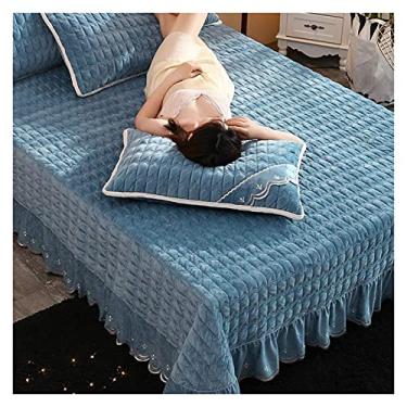 Imagem de Jogo de cama acolchoado de algodão com 3 peças, decoração de cama de casal solteiro, capa de cama multifuncional/cobertor com 2 fronhas – macio 100% (azul King: 250 x 250 cm)