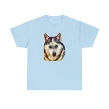 Imagem de Camiseta unissex Siberian Husky "Sacha" de algodão pesado, Azul claro, XG