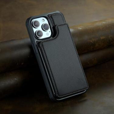Imagem de Capa de telefone de cartão de couro de luxo para iphone 15 14 13 12 pro max 15plus 11 xs xr x capa carteira magnética, preto, para iphone 11