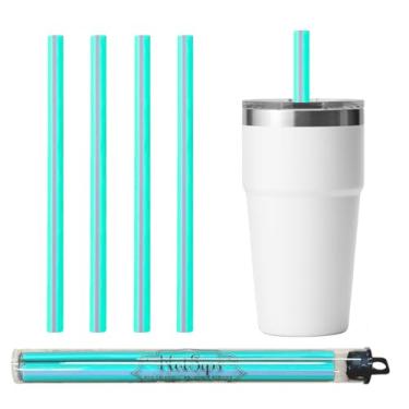 Imagem de HotSips Reusable Drinking Straws with travel case, Made in USA, Tumblers & Cups 8-20 oz - For both Hot & Cold Beverages Water/Coffee/Tea 4 Medium 8"