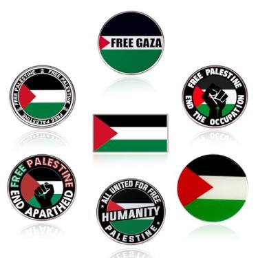 Imagem de 7 peças Palestina Pin Free Palestine Button Pin Palestine Free Flag Pattern Broche suporta Palestina para homens mulheres acessórios de crachá de liga metálica, Liga de aço, Sem pedras preciosas