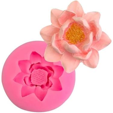 Imagem de Molde de silicone de lótus de flor rosa 3D para decoração de topo de bolo de cupcake DIY molde de fondant molde de cristal feito à mão para sabão de sorvete molde de fondant e pasta de goma moldes de