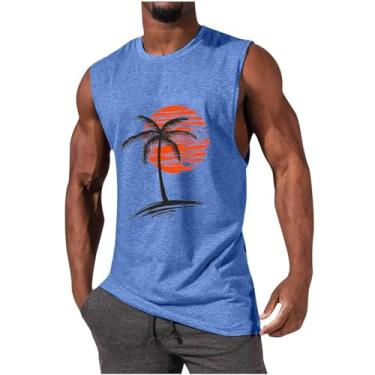 Imagem de Colete masculino esportivo esportivo de praia sem mangas para homens gola redonda havaiana camiseta regata outono verão 2024, Q-734 Azul royal, XG