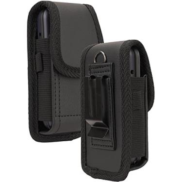 Imagem de Nakedcellphone Bolsa para celular Alcatel Go Flip 4 TCL Flip Pro (4056), suporte vertical preto de couro vegano, clipe de metal forte e cinto seguro para cinto - Fecho magnético silencioso