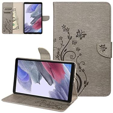 Imagem de Dteck Capa para Samsung Galaxy Tab A7 Lite 22.1 cm 2021 (SM-T220/T225/T227), capa protetora de couro PU borboleta fofa com compartimentos para cartões/bolso, capa leve e fina, com suporte, cinza