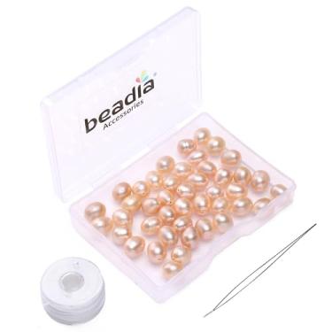 Imagem de BEADIA Miçangas de pérolas naturais 7-8 mm rosa cultivadas em água doce contas de pedras preciosas soltas para fazer joias DIY 13,8 polegadas/fio HQ