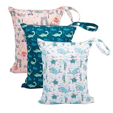 Imagem de babygoal Sacos secos e úmidos, pacote com 3 para fraldas de pano de bebê, bolsas de viagem laváveis, praia, piscina, bolsa de ginástica para roupas de banho e roupas molhadas com dois bolsos com zíper