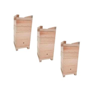 Imagem de Kit 3 Caixas Abelhas Jataí Asf Modelo Inpa Eucalipto 12x12cm - Beethov