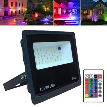 Imagem de Luminária Refletor Holofote De Leds Luz RGB Colorida 100W Com Controle