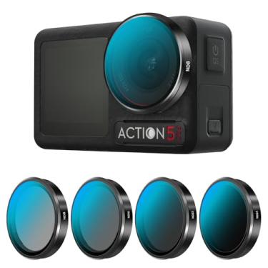 Imagem de REYGEAK Conjunto de filtros ND para DJI Osmo Action 5 Pro/4/3, pacote com 4 ND8 ND16 ND32 ND64 Vidro óptico HD multirevestido, filtros de lente polarizadora de densidade neutra para acessórios de
