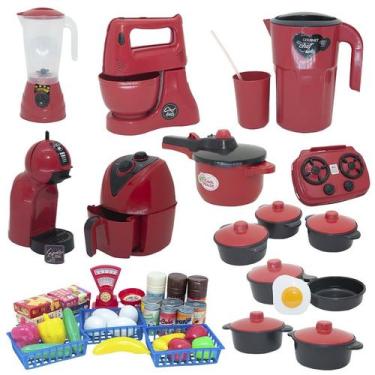 Imagem de Cozinha Brinquedo Vermelho Mercado Jogo Panela Air Fryer 50p - Altimar
