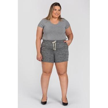 Imagem de Bermuda Feminina Plus Size Moletinho Cós Largo Bolsos Frente Cordão Fa