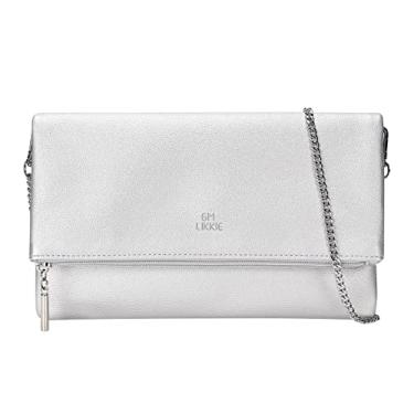 Imagem de GM LIKKIE Bolsa clutch para mulheres, bolsa clutch envelope grande, bolsa de mão dobrável de couro PU, Prata
