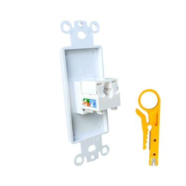 Imagem de BUPLDET Placa de parede de inserção perfurada Ethernet CAT6 de 1 porta - CAT 6 RJ45 Placa de cobertura decorativa de rede para decoração de tamanho médio/grande - branca