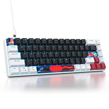 Imagem de Teclado para jogos Ussixchare 60%, 68 teclas, teclado mecânico retroiluminado por LED, compacto com tecla vermelha para Windows PS4/5 Xbox Gamer (branco-preto)