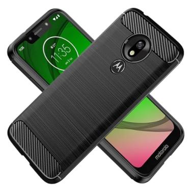Imagem de HTXWXJC Capa para Moto G7 Play, T-MobileRevvlry XT1952-4 XT1952-5, capa protetora fina de borracha TPU de fibra de carbono antiarranhões à prova de choque para Motorola Moto G7 Play, preta