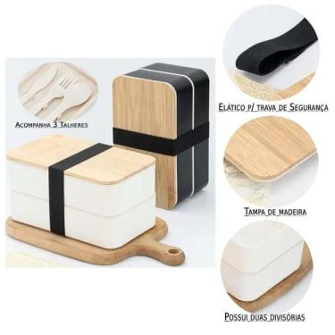 Imagem de Pote Marmita Box Lancheira Bambu 2 Divisorias 1 un - XDX