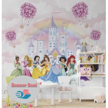 Imagem de Papel de Parede Adesivo Infantil Princesas da Disney Castelo M² BN 01 