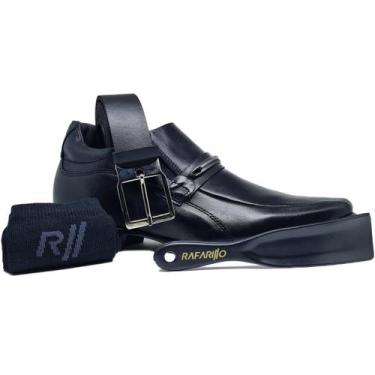 Imagem de Kit Sapato Masculino Social Rafarillo Preto Marrom 7cm +Alto + Cinto +