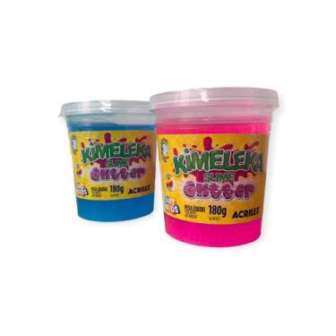 Imagem de Kit 2 Slime Kimeleka Glitter Azul Rosa Acrilex Art Kids 180g