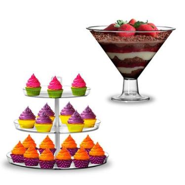 Imagem de 1 Taça De Acrílico Martine Grande E 1 Suporte Prato Cupcakes - 3T
